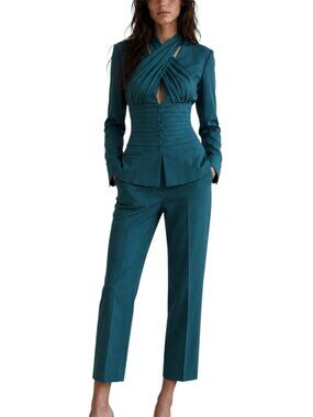 US 8 Lavish Alice Emerald Green Satin Mix Halter Neck Blazer Trouser Set